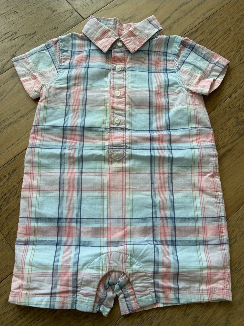 Janie and Jack Baby Madras Blue and Pink Plaid Polo Romper Size 3-6 Months